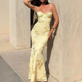 Floral Applique Long Evening Dress Formal Banquet Gown Slim Fit Women's