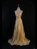 Golden Vintage Prom Dress Halter Cross Satin dress Women Party Evening Gown