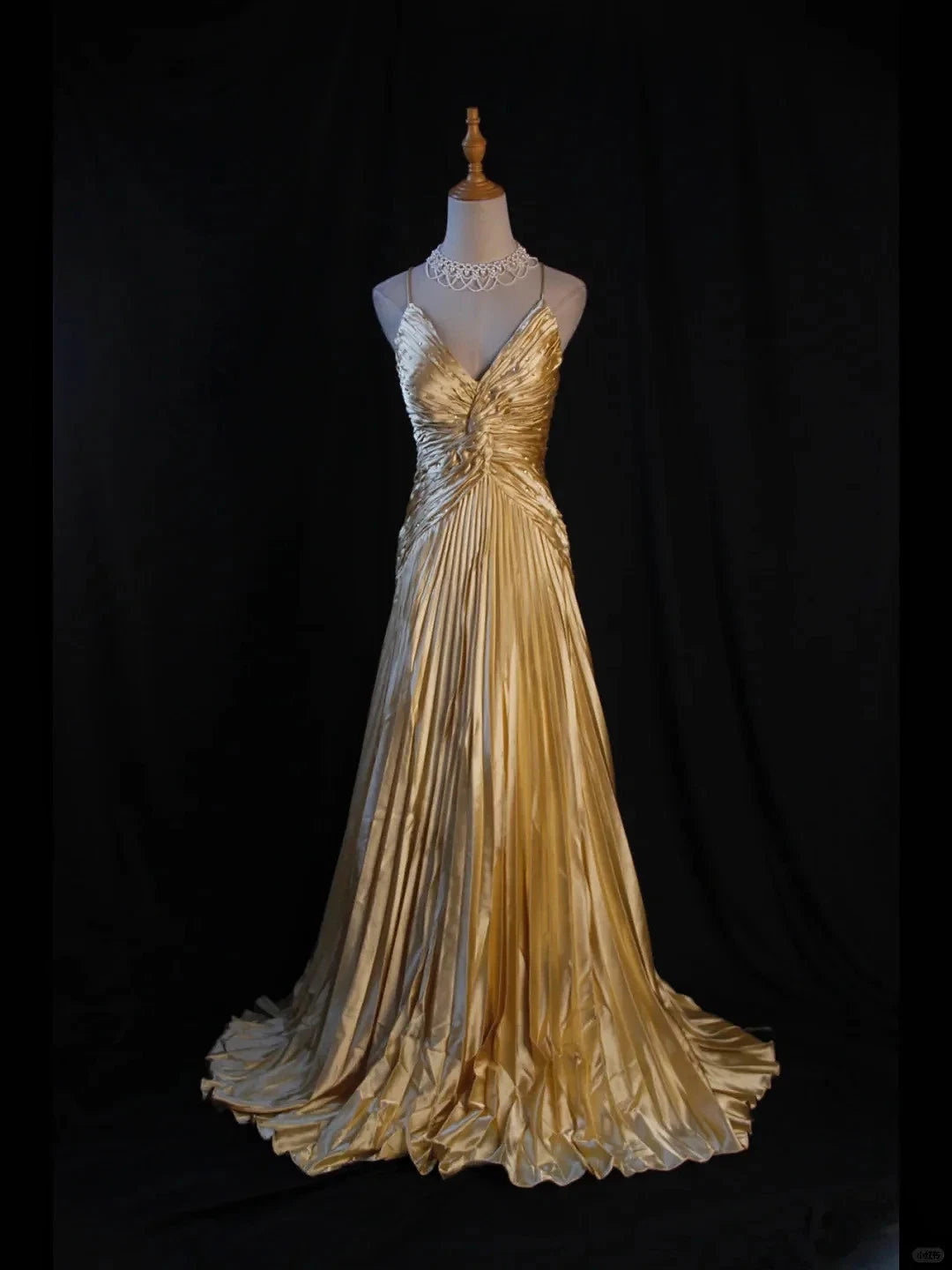 Golden Vintage Prom Dress Halter Cross Satin dress Women Party Evening Gown