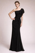 646 Black One-Shoulder Chiffon Evening Gown Formal Prom Gala